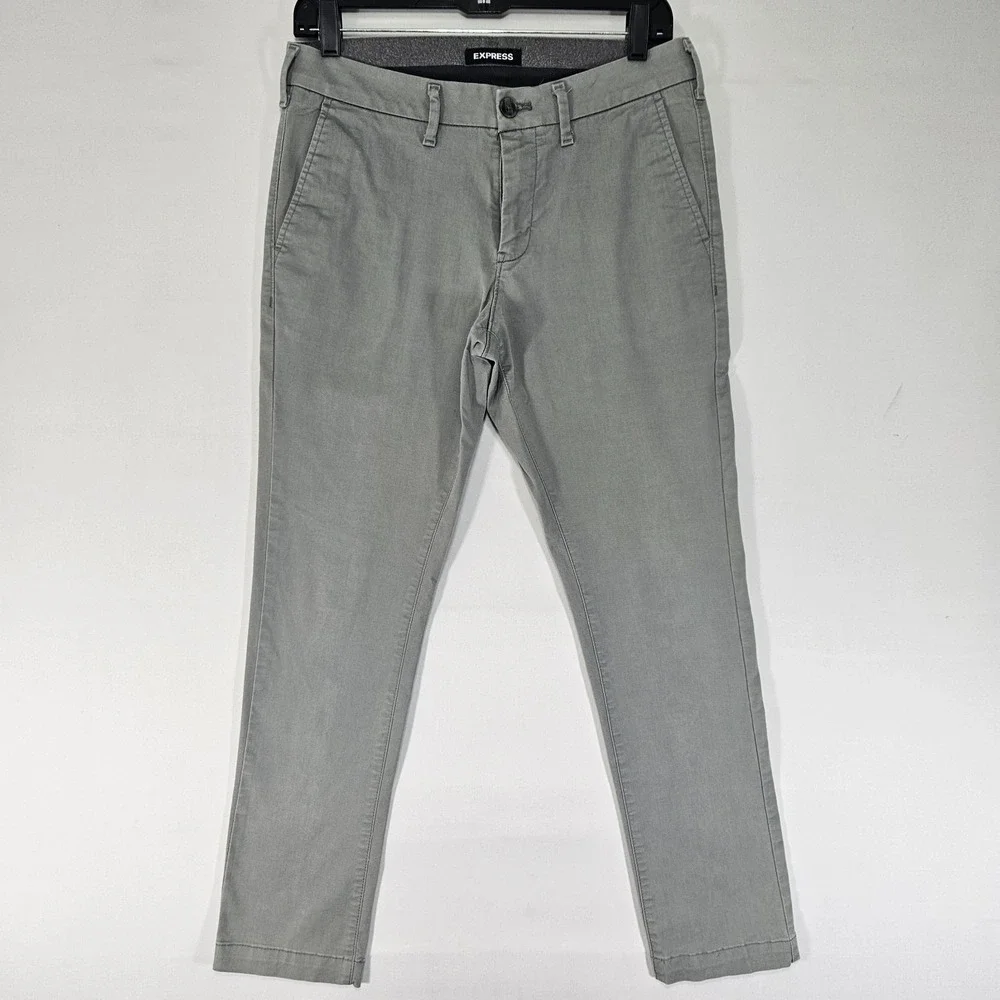 Express Men's Chino Pants Gray Flat Front cotton SKINNY Size 29x30